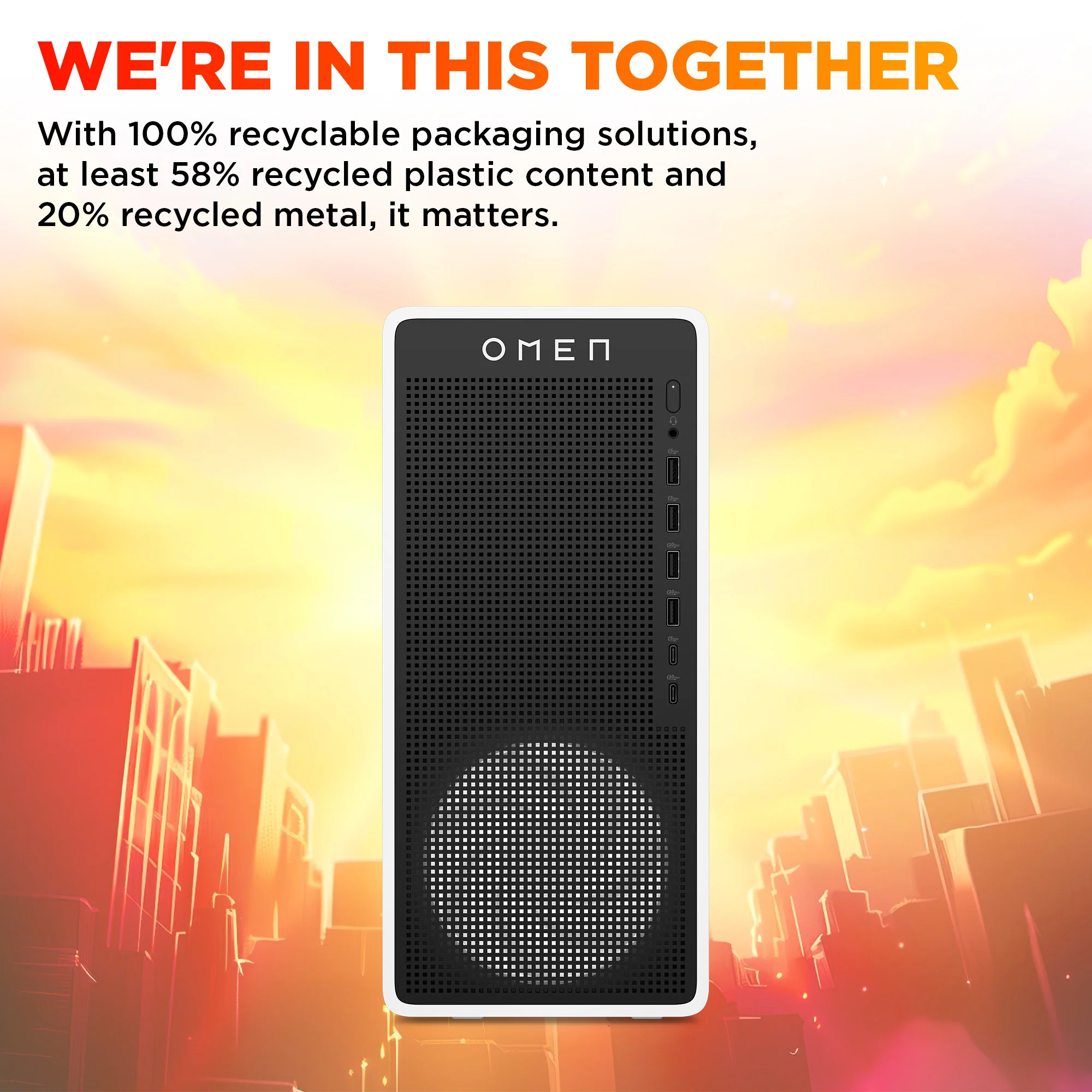 OMEN 16L Gaming Desktop TG03-0085t PC, Windows 11 Home, Intel® Core™ Ultra 7, 32GB RAM, 1TB SSD, NVIDIA® GeForce RTX™ 5060, Snow white